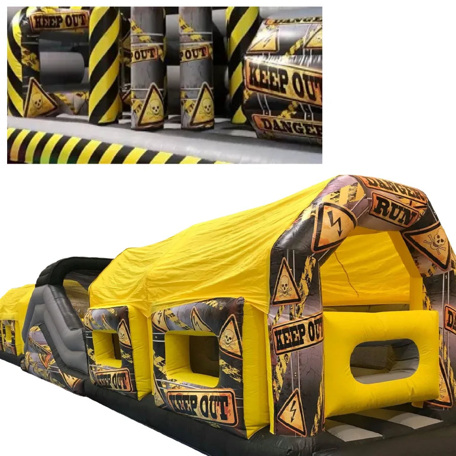 3 Part Obstacle Course - Solid Walls - (Black, Silver & Yellow Danger) - 11x65x12ft
