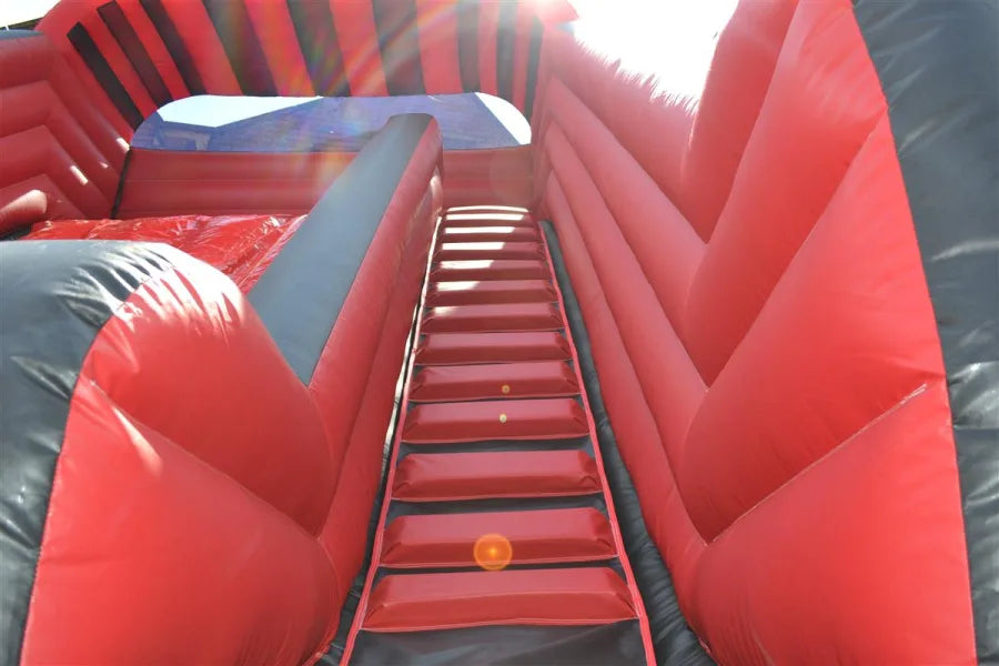11.9ft Platform Slide - (Inflated Roof) - Showmans Choice (Black & Red) - 19x25x21ft