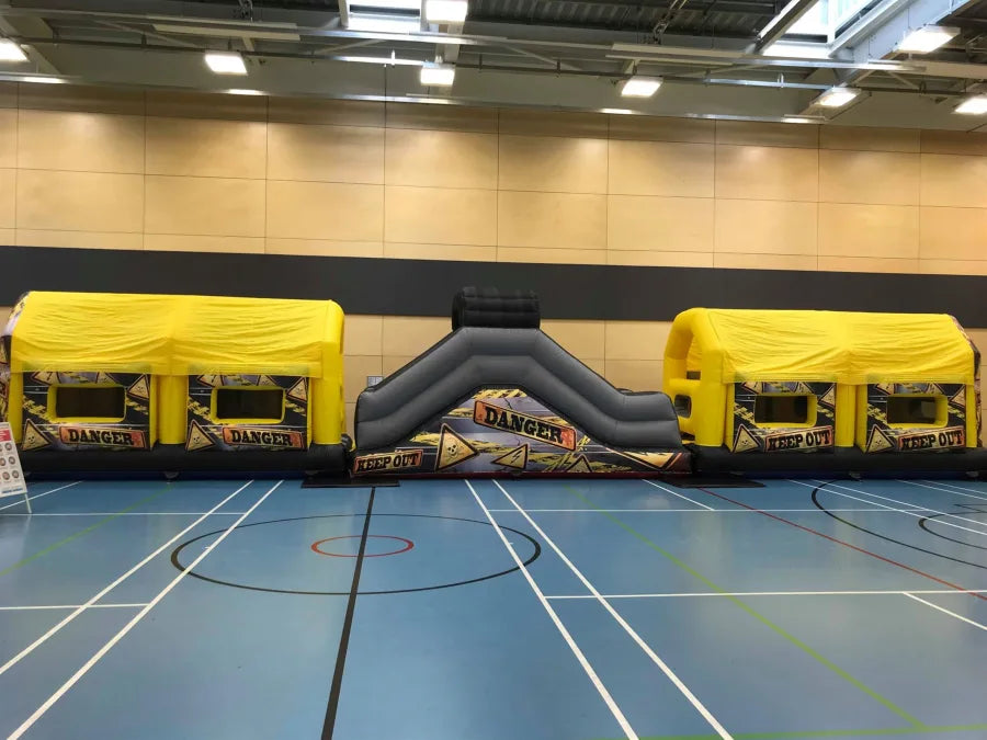 3 Part Obstacle Course - Solid Walls - (Black, Silver & Yellow Danger) - 11x65x12ft