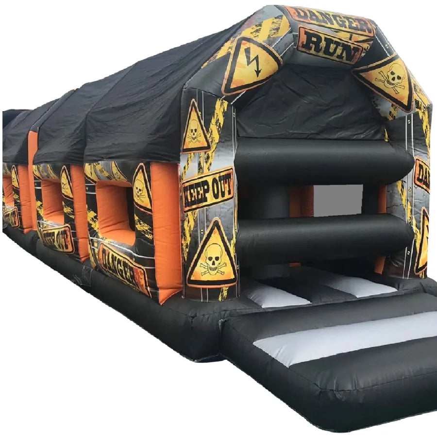 4 Part Obstacle Course - Solid Walls - (Black, Silver & Orange Danger) - 11x87x12ft
